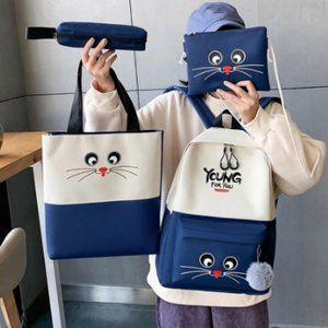 4pcs Women Casual Canvas Backpack Letter Printing